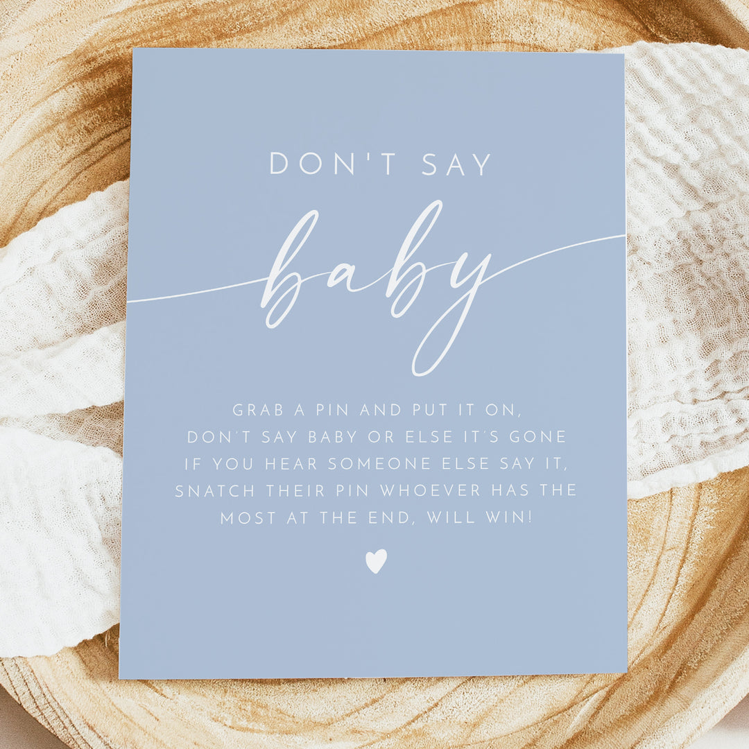 KENNEDY Don't Say Baby Dusty Blue Baby Shower Game Sign - Unframed