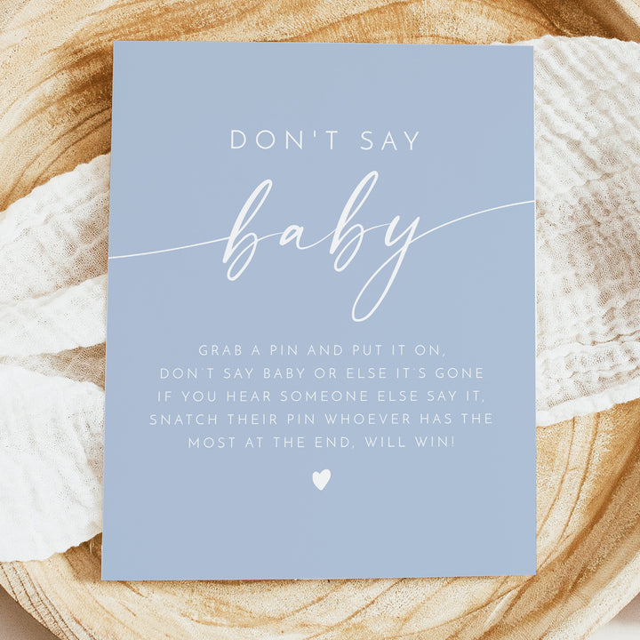 KENNEDY Don't Say Baby Dusty Blue Baby Shower Game Sign - Unframed