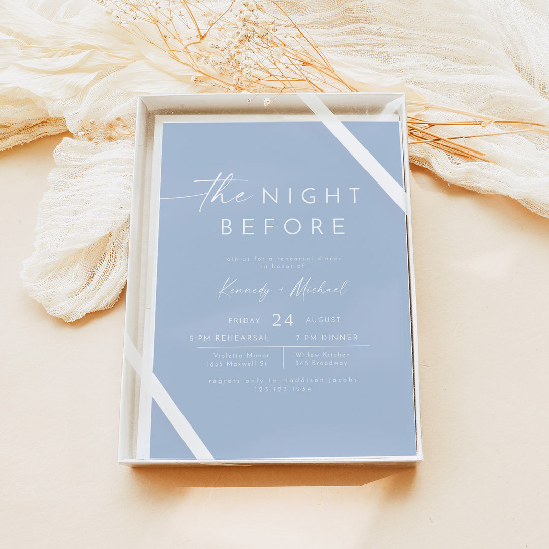 KENNEDY The Night Before Sky Blue Wedding Rehearsal Dinner Invitation