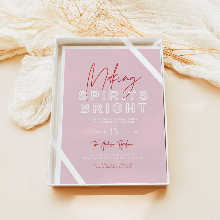 HENLEY Making Spirits Bright Pink Christmas Cocktail Party Invitations