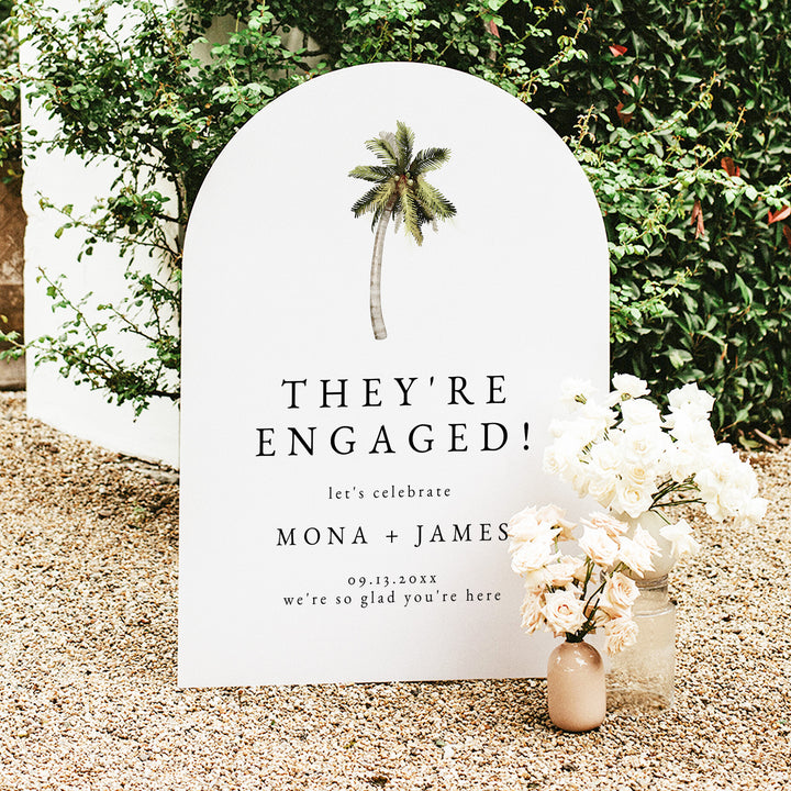 MONA They're Engaged Palm Tree Watercolor Engagement Party Sign