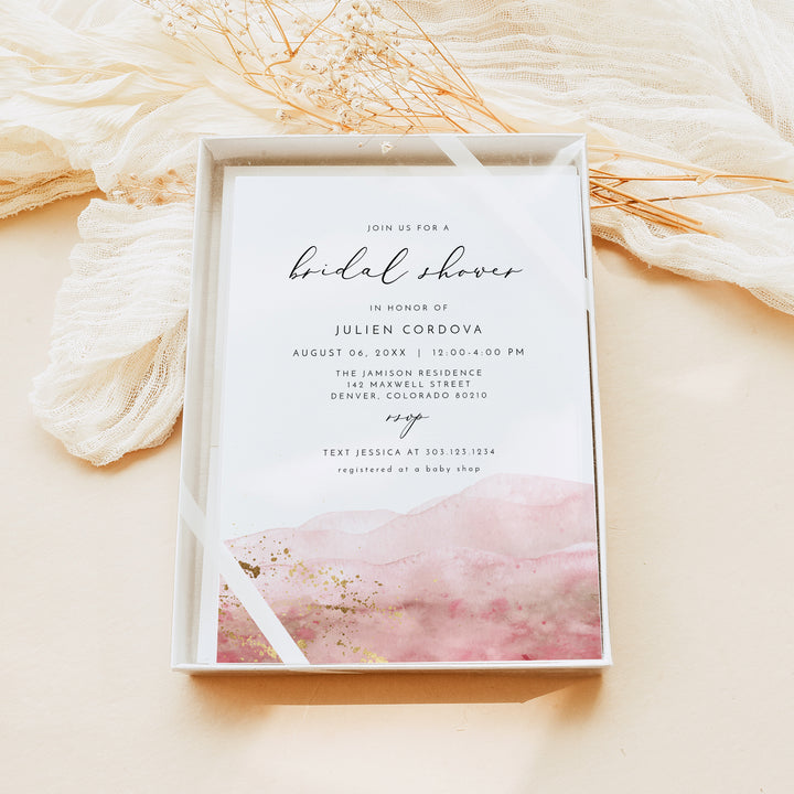JULIEN Elegant Blush Watercolor Bridal Shower Invitation