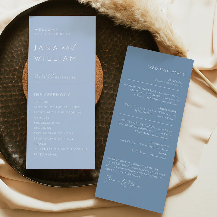 KENNEDY Simple Sky Blue Coastal Wedding Program
