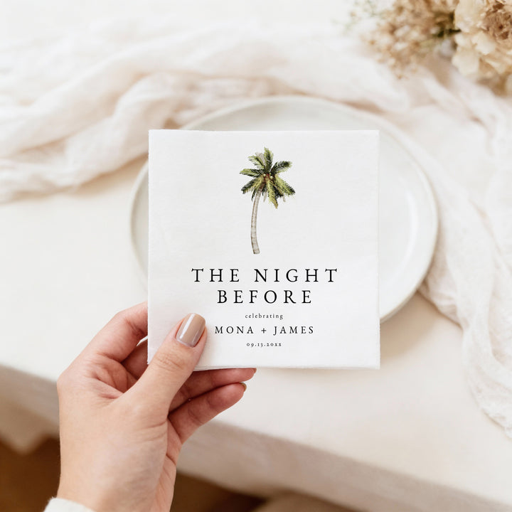 MONA Green Watercolor Palm Tree Rehearsal Dinner Napkins