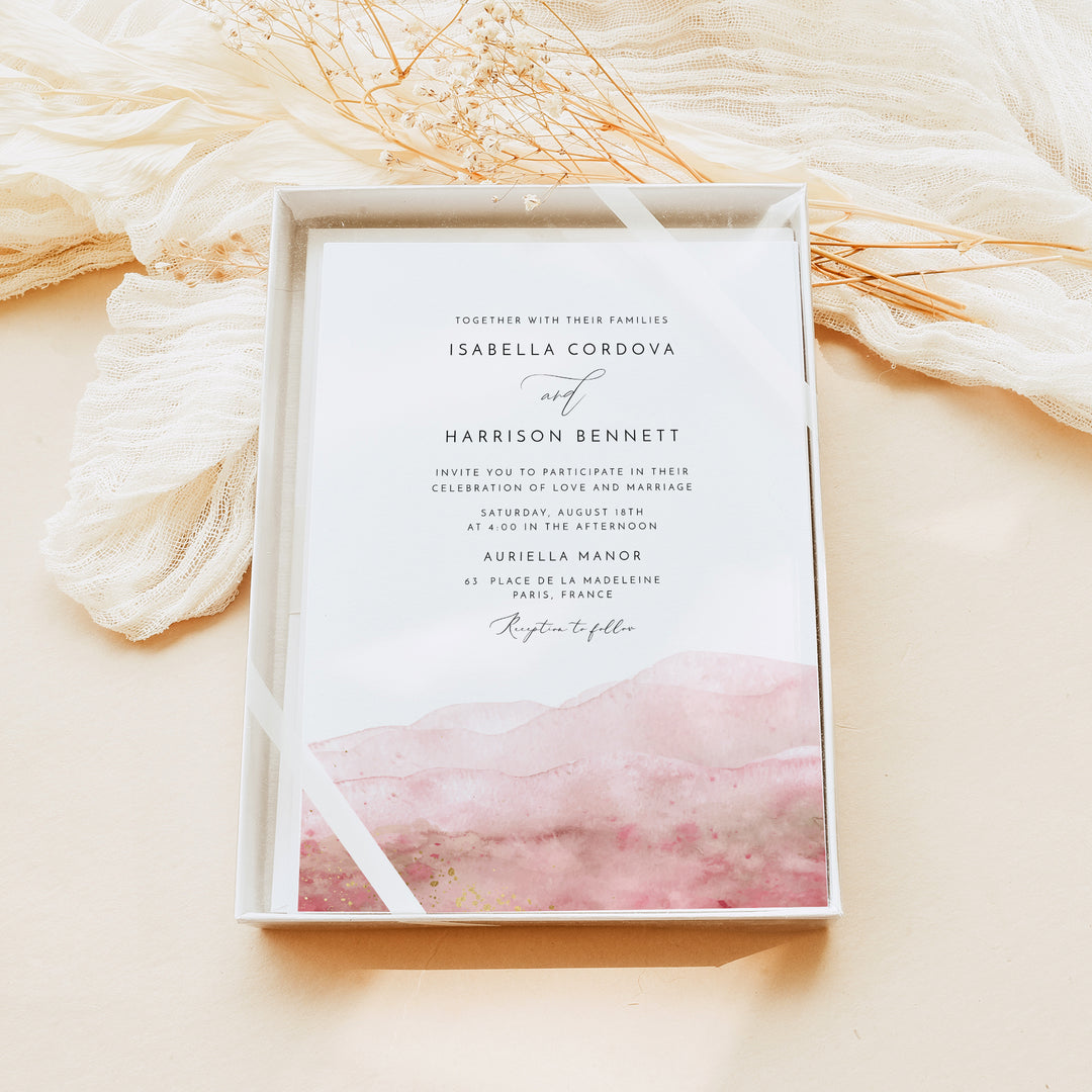 JULIEN Blush Pink Watercolor & Gold Wedding Invitation
