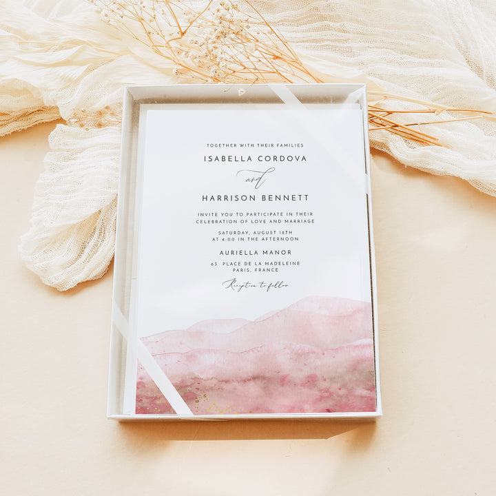 JULIEN Blush Pink Watercolor & Gold Wedding Invitation