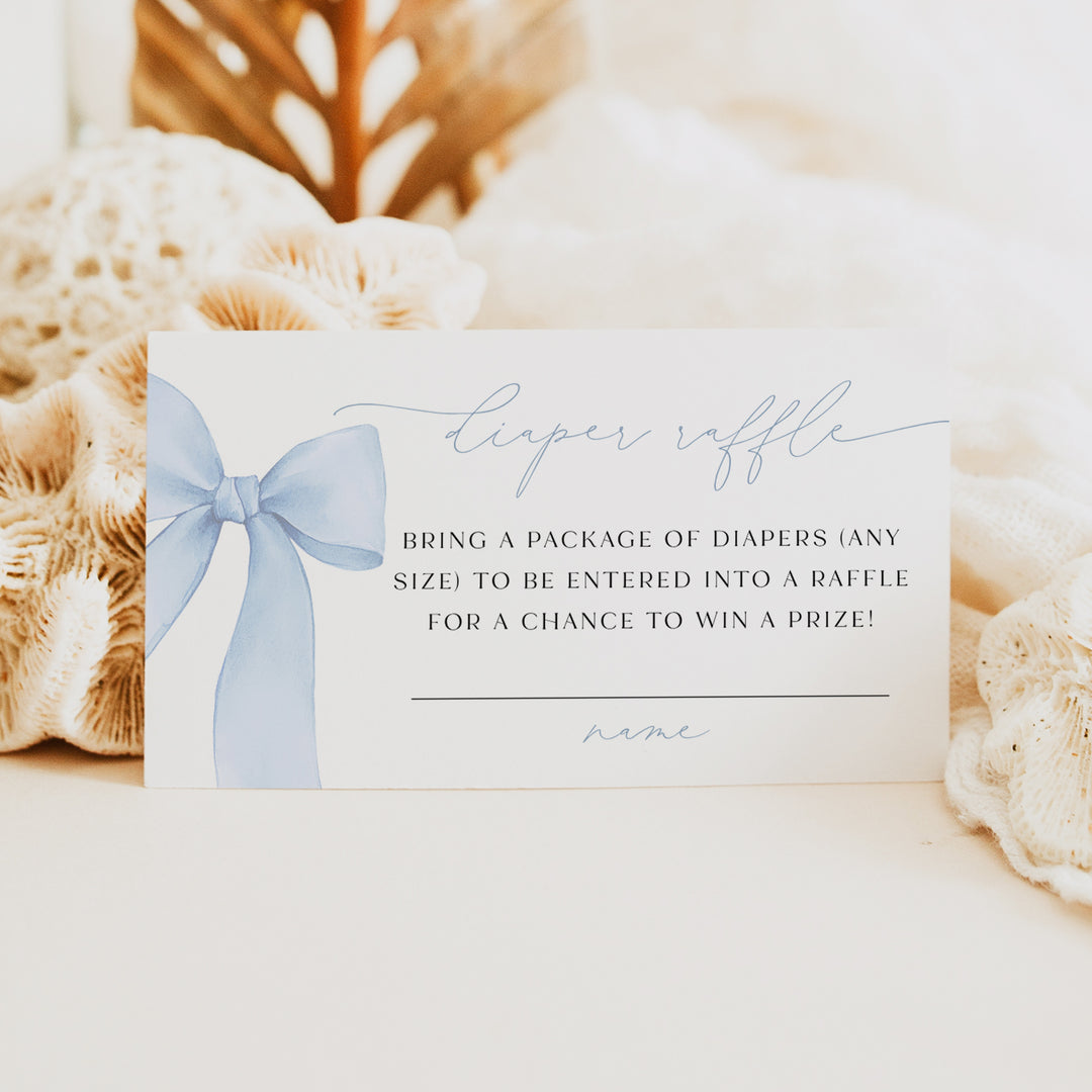 ANGELINA Dusty Blue Bow Baby Boy Shower Diaper Raffle Cards
