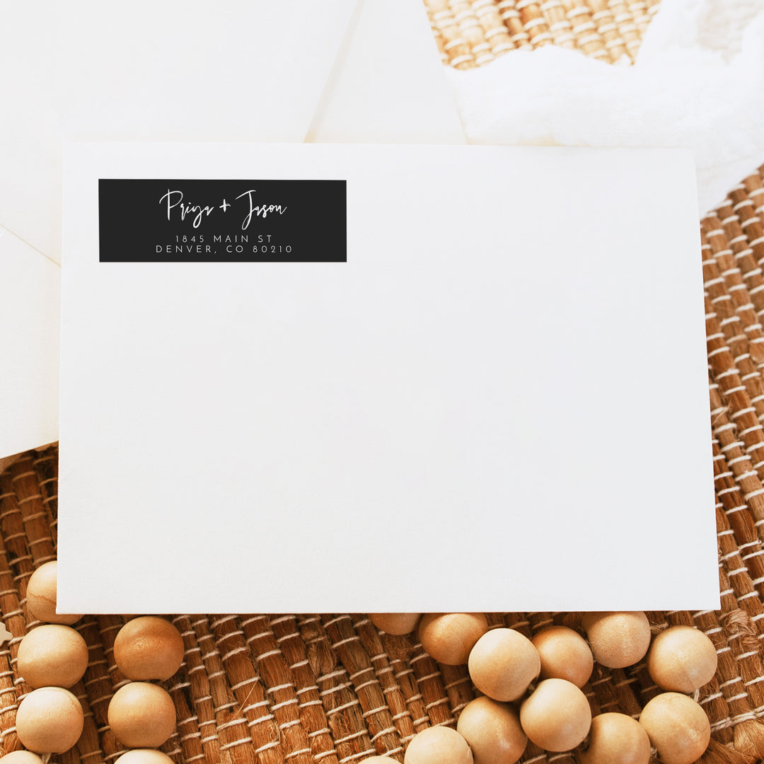 PRIYA Black Minimalist Wedding Return Address Stickers