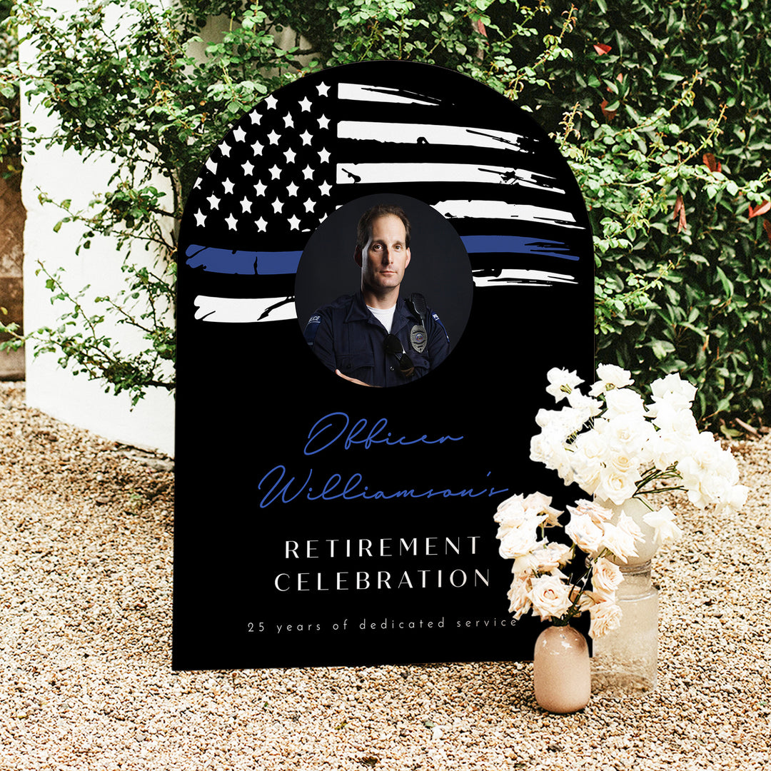 POLICE Officer Black Retirement Party Welcome Sign with Photo