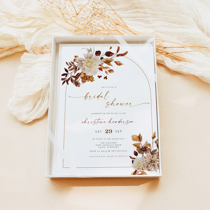 TALIA Blush Autumn Boho Floral Bridal Shower Invitation with Photo