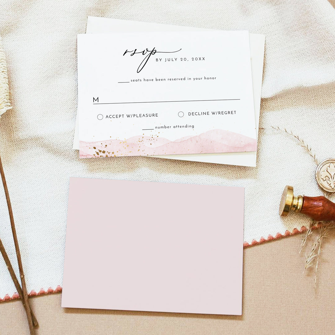 JULIEN Luxury Dusty Rose Wedding RSVP Card with Envelopes