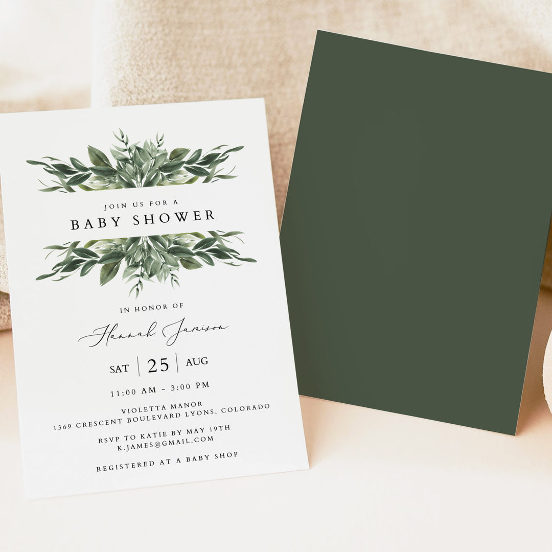 LANA Boho Watercolor Greenery Baby Shower Invitations