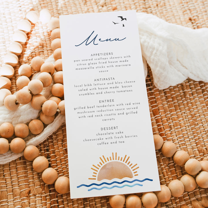 OCEANSIDE Tropical Sunset Ocean Beach Menu Cards