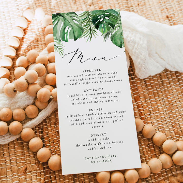 CORA Tropical Palm Leaf Hawaiian Menu Cards