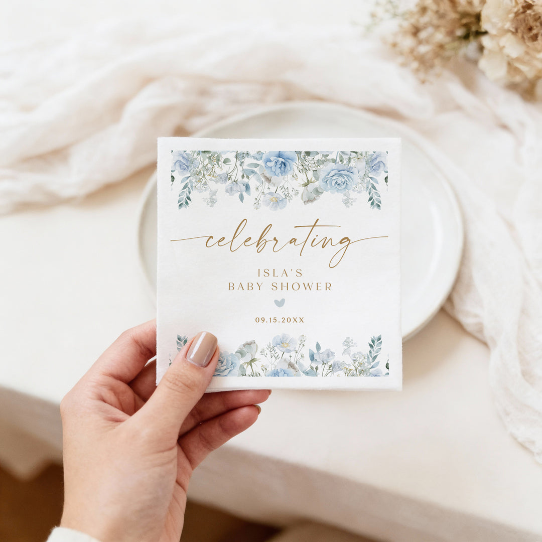FLEUR Custom Blue Winter Floral Baby Shower Napkins