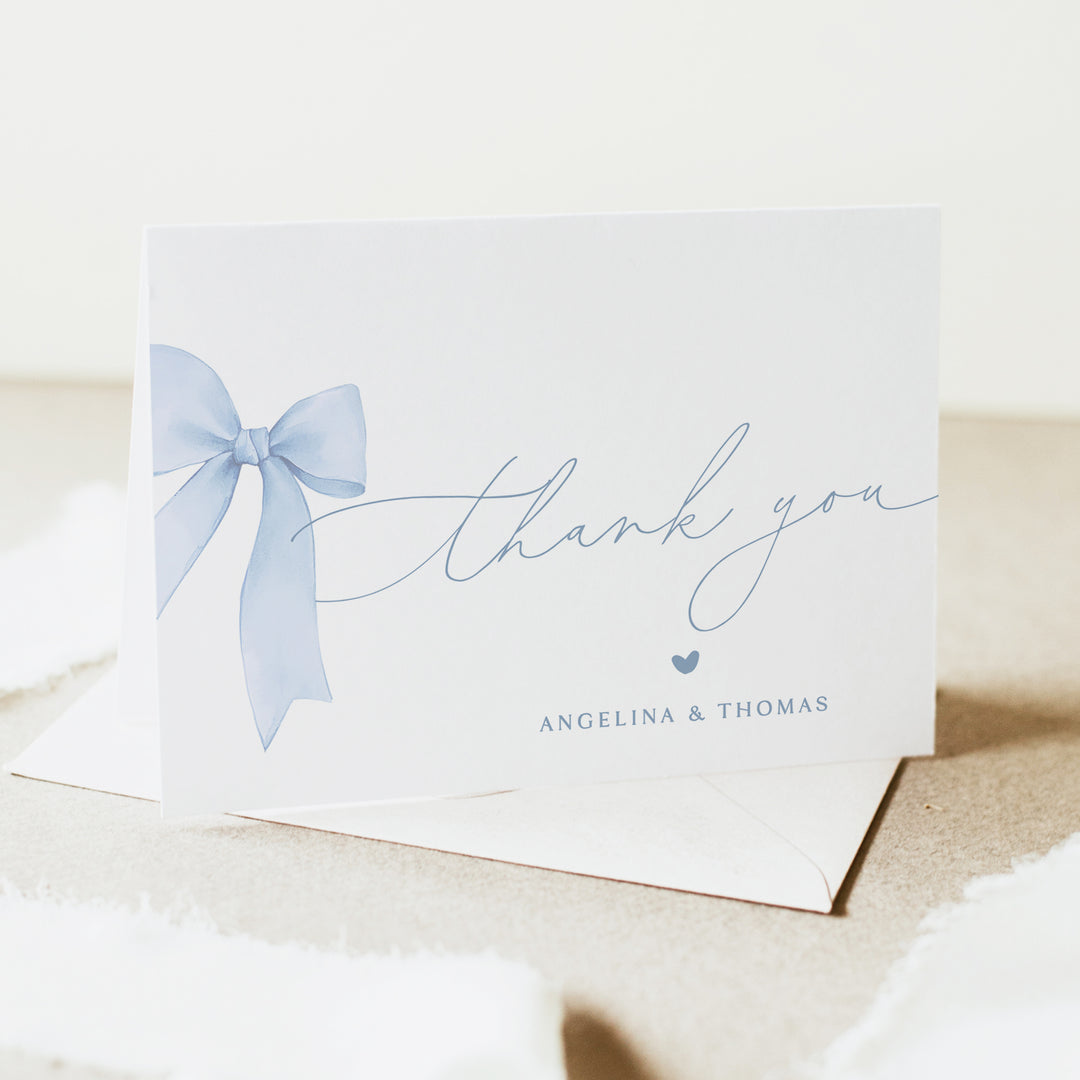 ANGELINA Blue Coquette Bow Personalized Thank You Cards