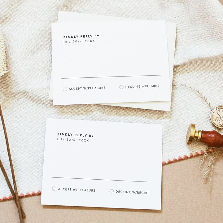 KENNEDY Simple Black and White Wedding RSVP Card with Envelopes