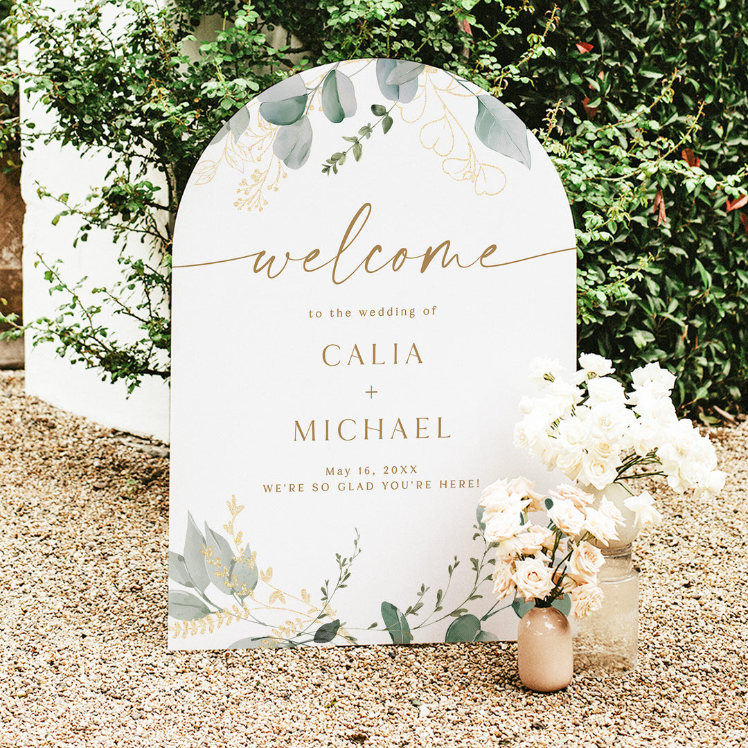 CALIA Personalized Green Eucalyptus Garden Wedding Welcome Sign