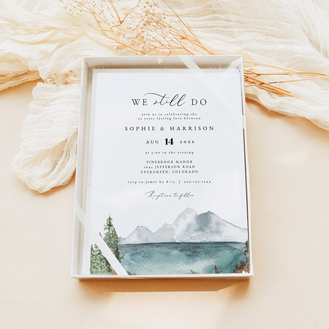CLOVER Watercolor Mountain We Still Do Vow Renewal Invitation