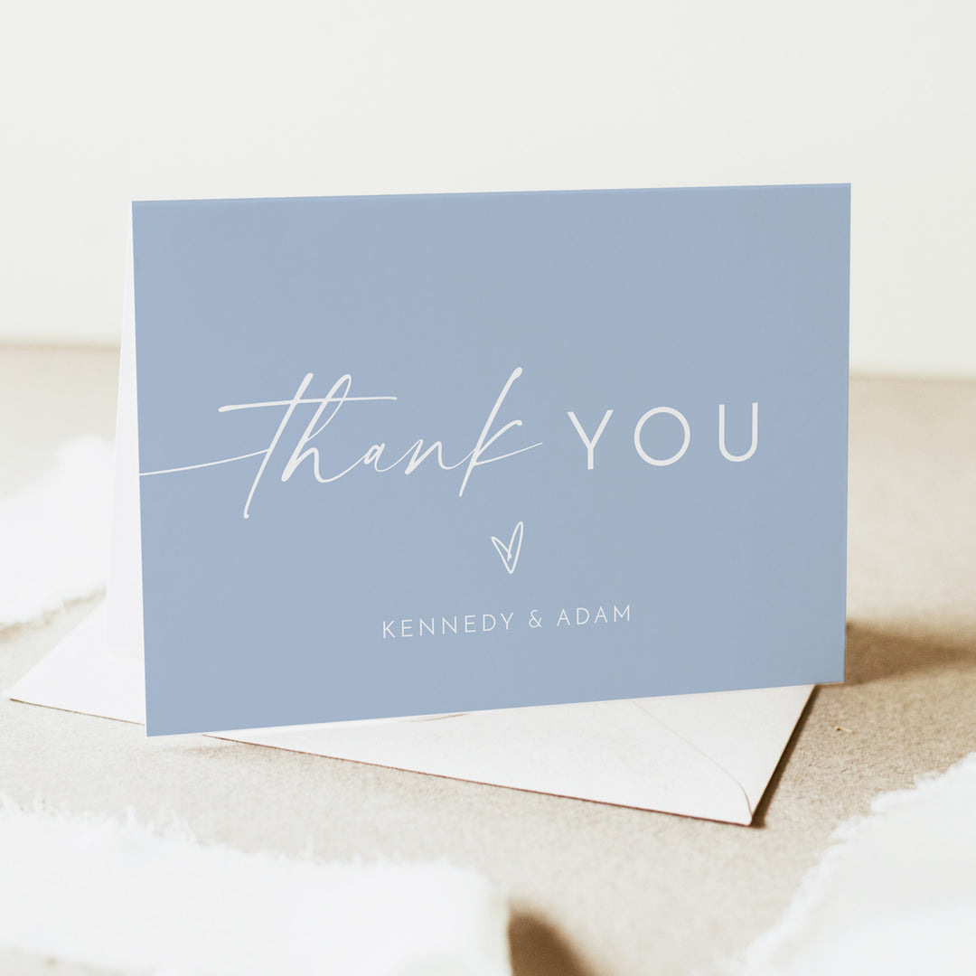 KENNEDY Personalized Dusty Blue Wedding Thank You Card with Envelopes