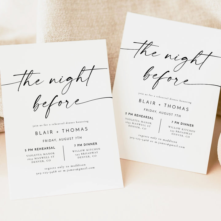 BLAIR The Night Before Minimalist Rehearsal Dinner Invitation