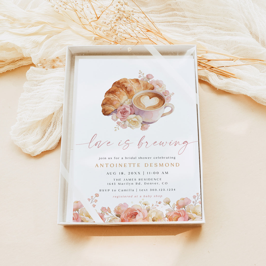 ANTOINETTE Love is Brewing Coffee Bridal Shower Brunch Invitations