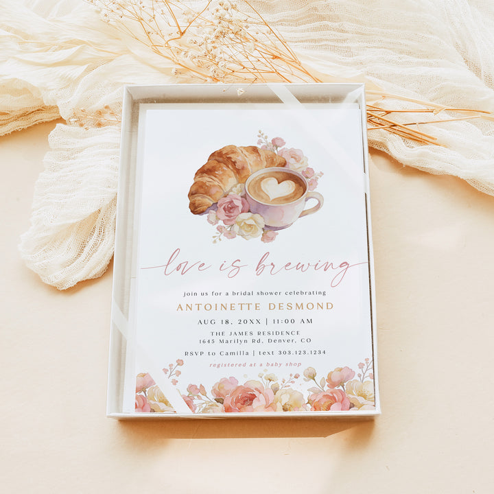 ANTOINETTE Love is Brewing Coffee Bridal Shower Brunch Invitations
