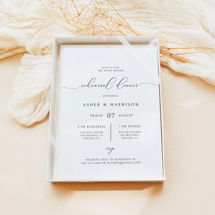 ASHER Modern Minimalist Script Wedding Rehearsal Dinner Invitations