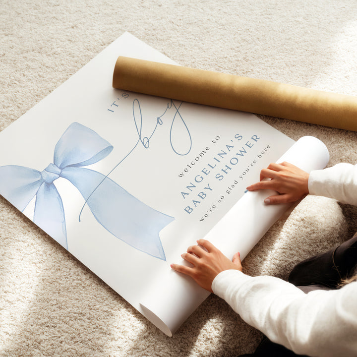 ANGELINA Dusty Blue Bow It's a Boy Baby Shower Welcome Sign