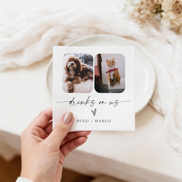 BLAIR Drinks On Us Custom Pet Photo Napkins for Wedding