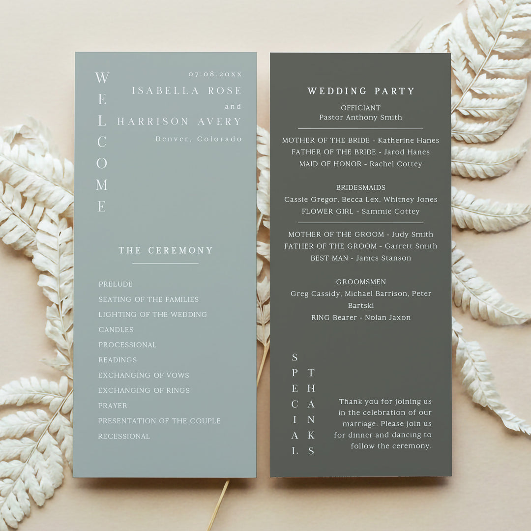 NINA Elegant Sage and Olive Green Wedding Ceremony Program