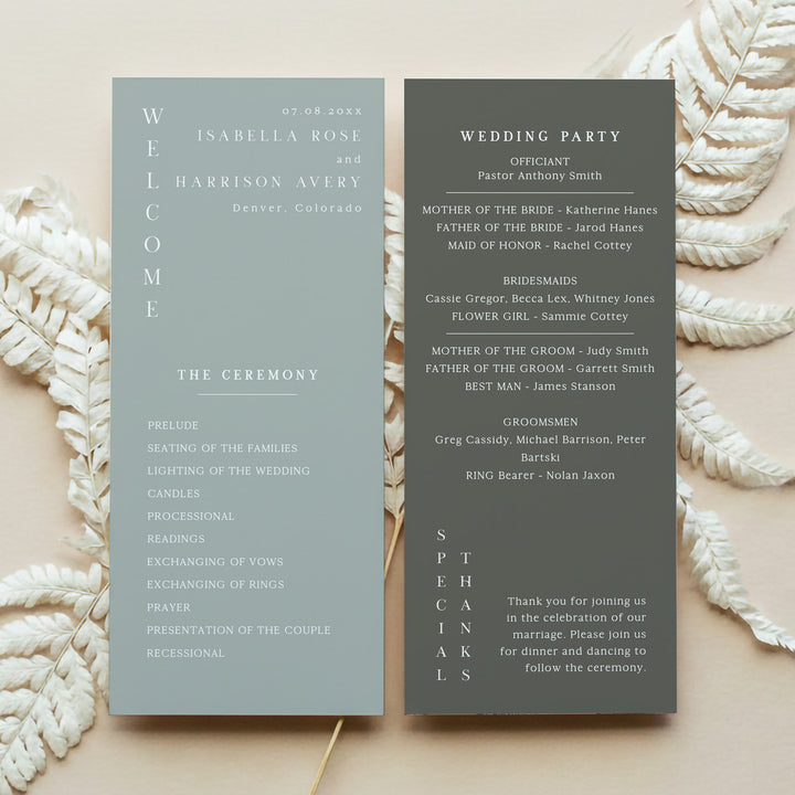 NINA Elegant Sage and Olive Green Wedding Ceremony Program