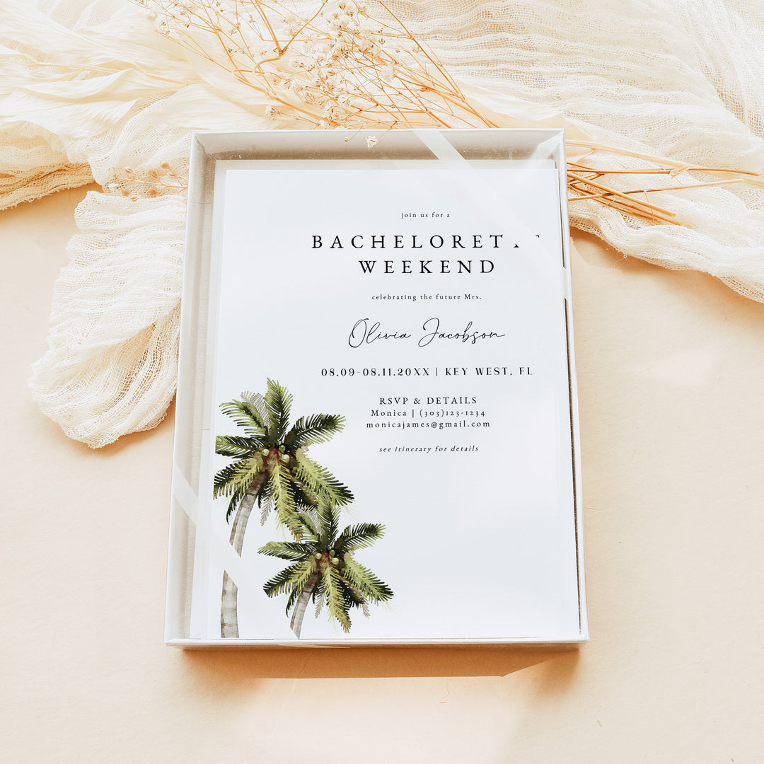 MONA Tropical Beach Bachelorette Invitation & Weekend Itinerary