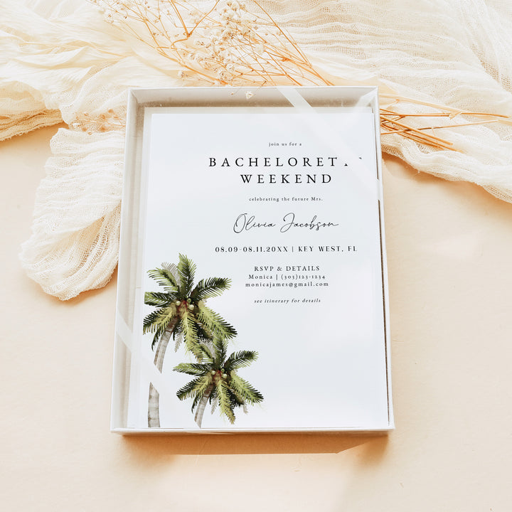 MONA Tropical Beach Bachelorette Invitation & Weekend Itinerary