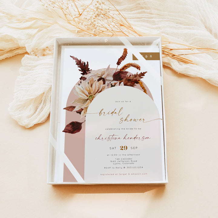 TALIA Dusty Rose Rustic Fall Floral Bridal Shower Photo Invitation