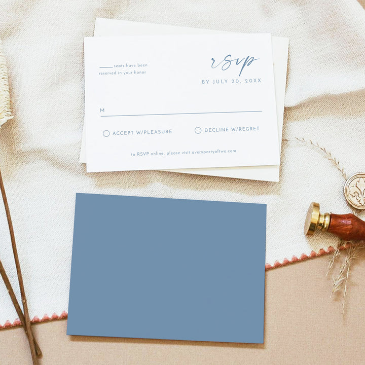 KENNEDY Simple Blue Wedding RSVP Cards with Envelope