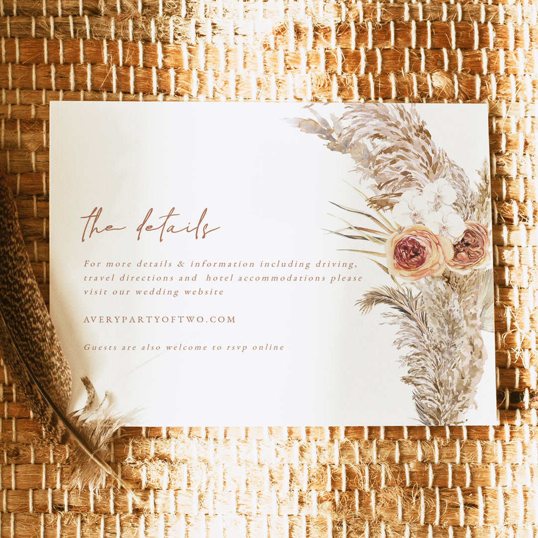 CIERA Pampas and Terracotta Floral Wedding Details Card