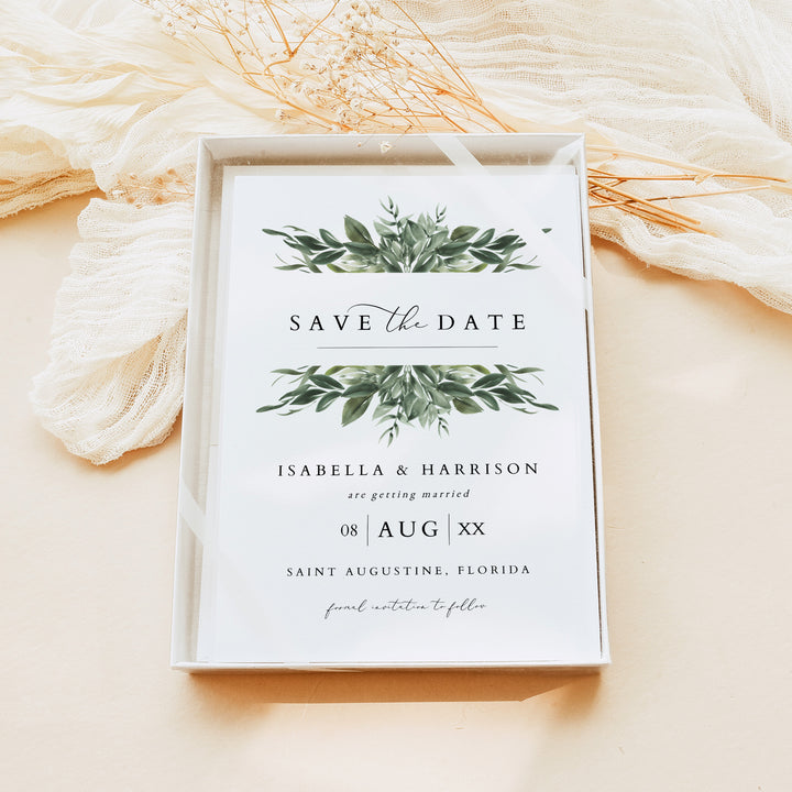 LANA Winter Greenery Watercolor Wedding Save the Date Cards