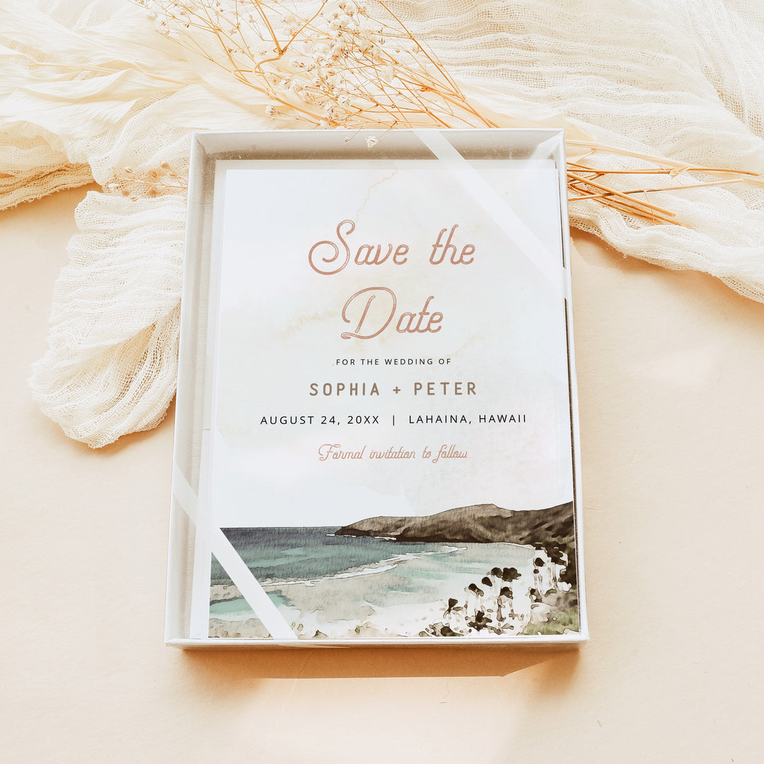 NANI Vintage Coastal Destination Wedding Save the Date Cards with Photo