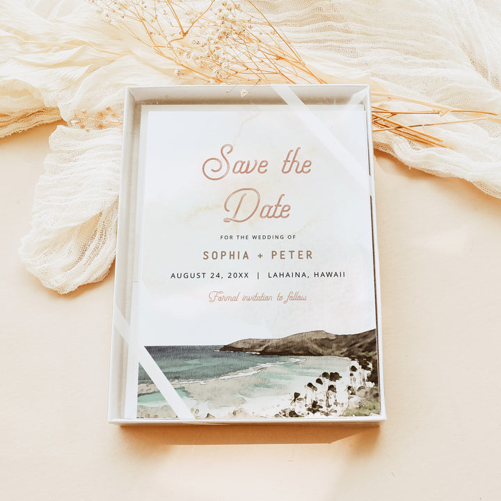 NANI Vintage Coastal Destination Wedding Save the Date Cards with Photo