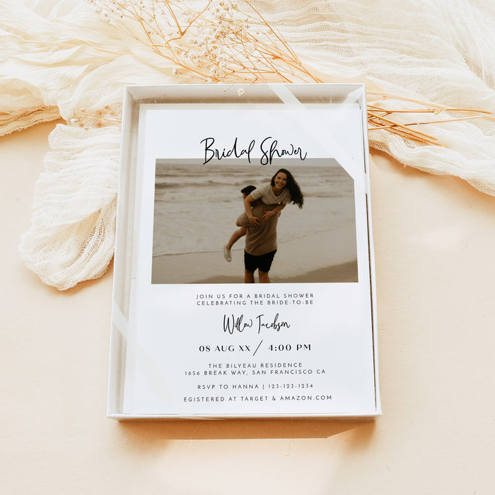 WILLOW Simple Boho Photo Bridal Shower Invitation