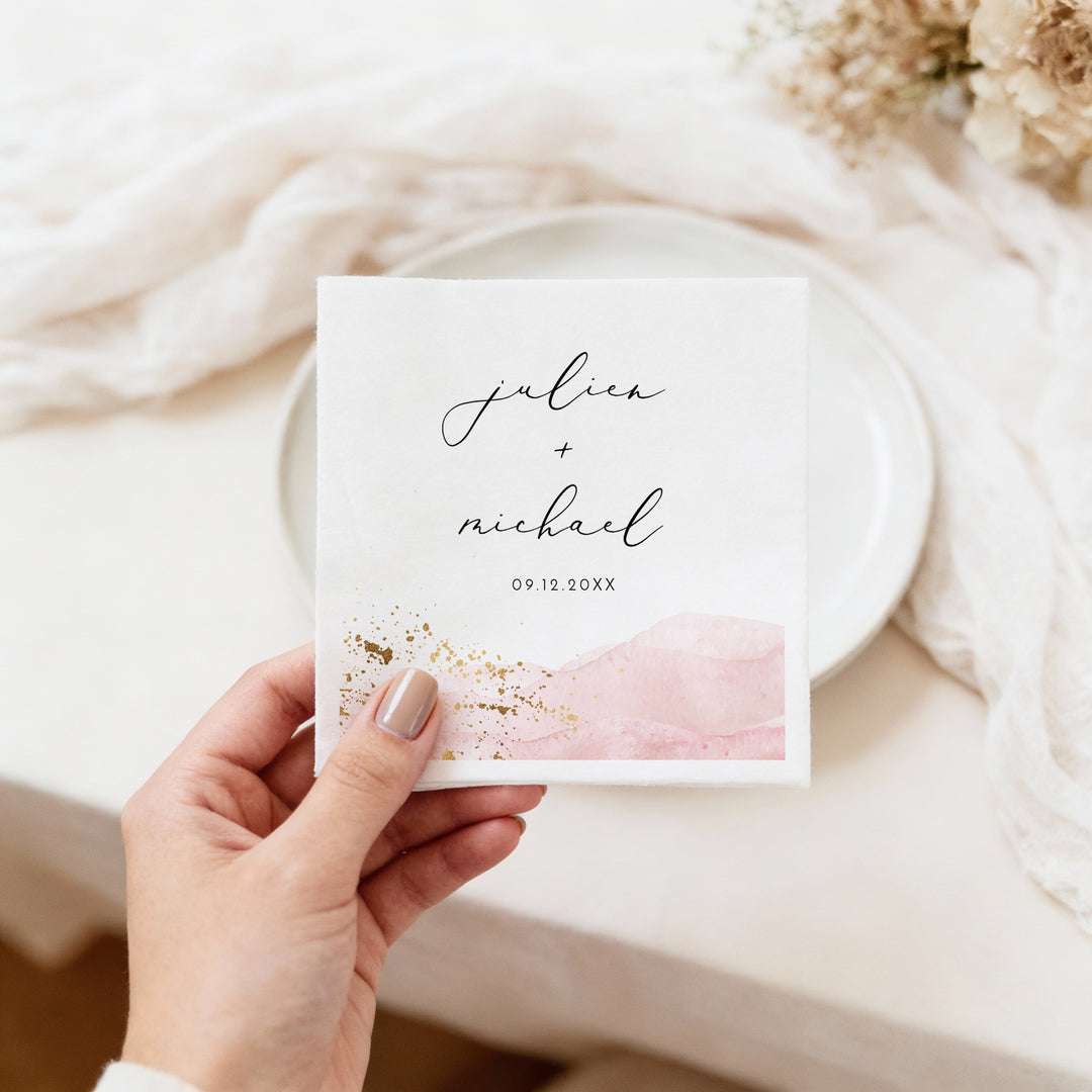 JULIEN Personalized Pink Watercolor Wedding Napkins
