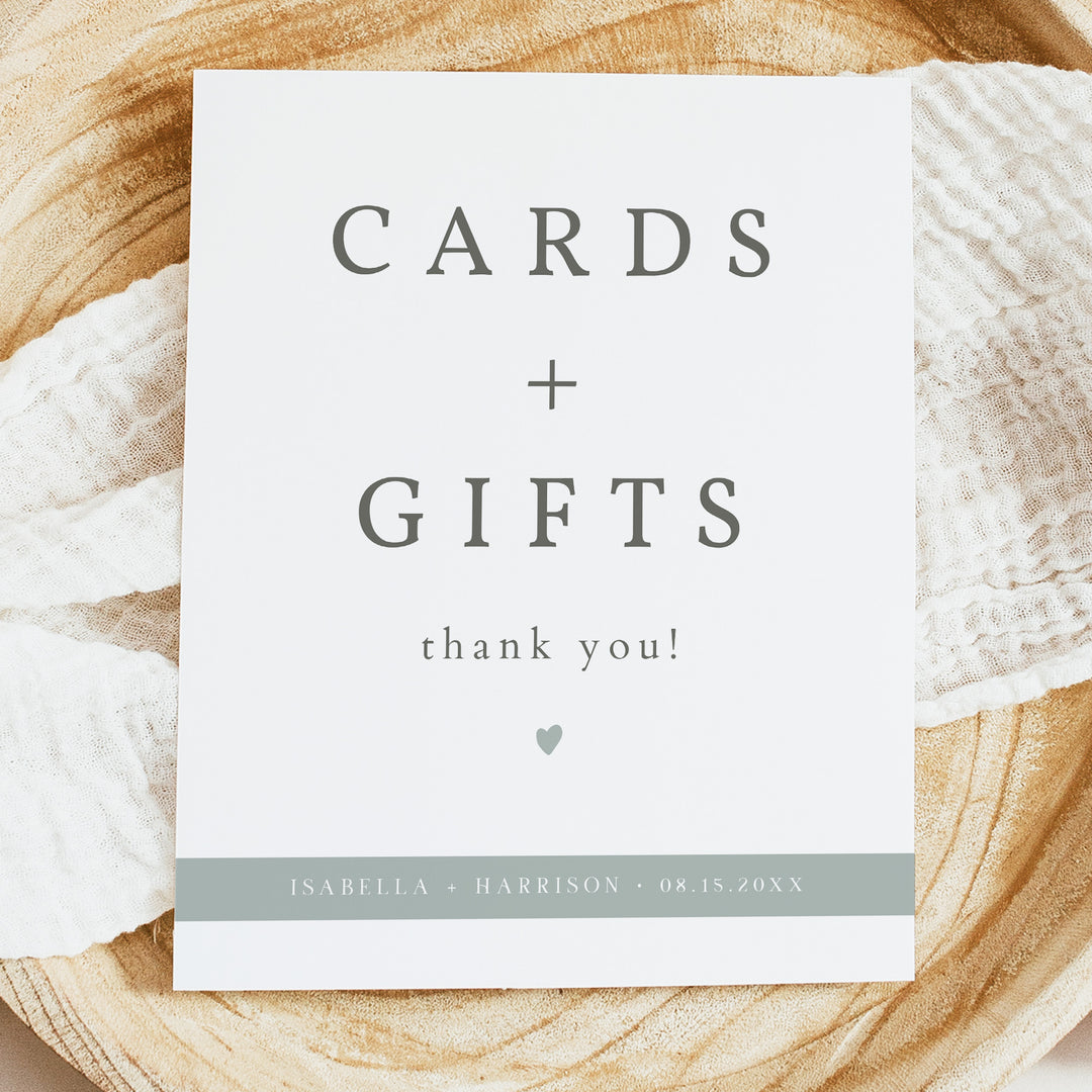 NINA Light Green Minimalist Cards and Gifts Wedding Sign