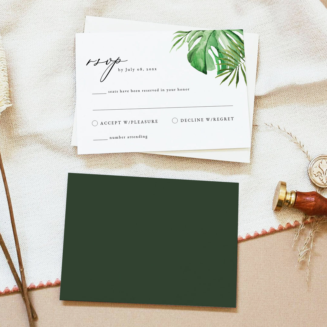CORA Beach Destination Wedding RSVP Card with Envelope