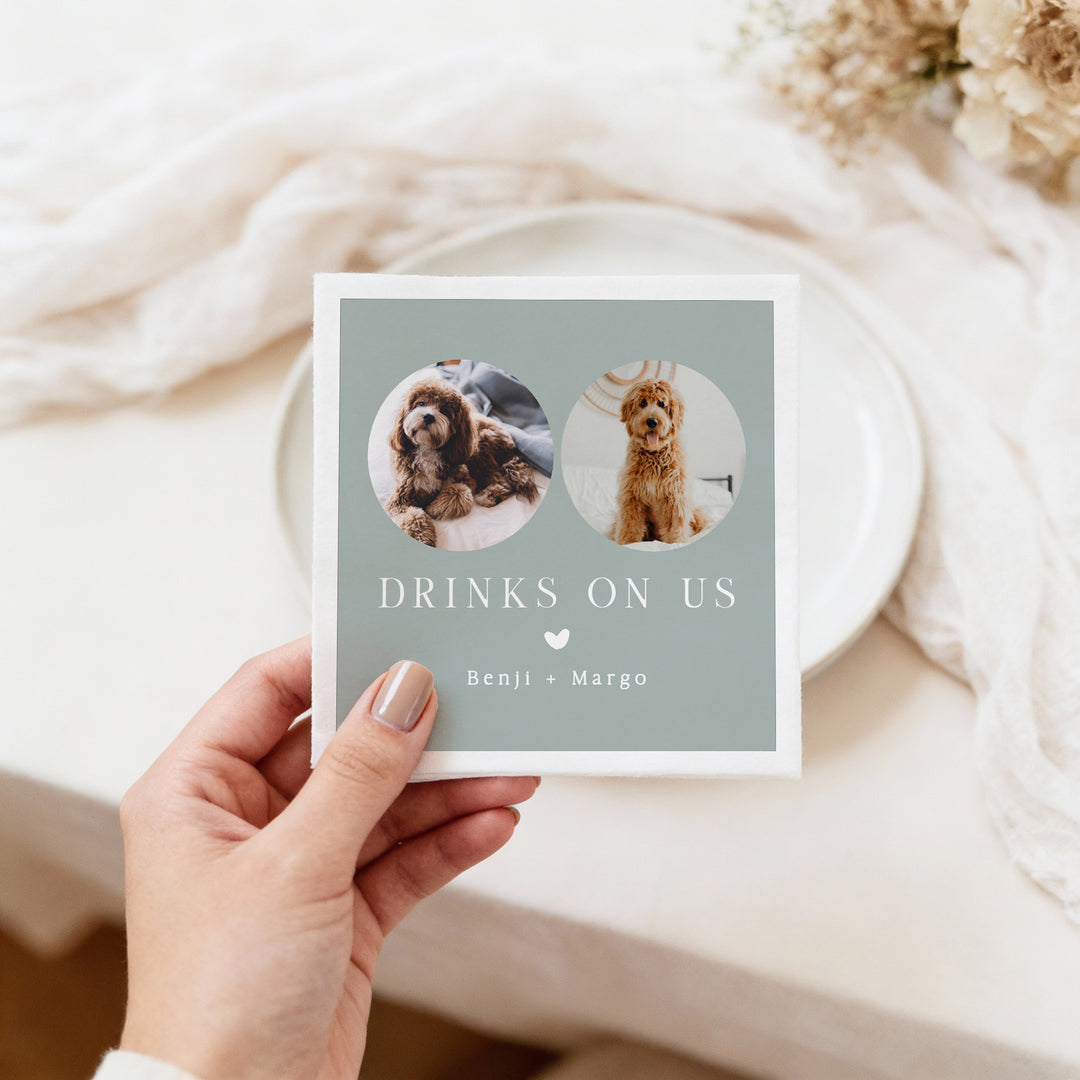 NINA Drinks On Us Sage Green Pet Napkins for Wedding