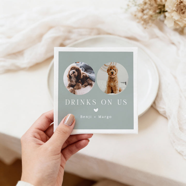 NINA Drinks On Us Sage Green Pet Napkins for Wedding