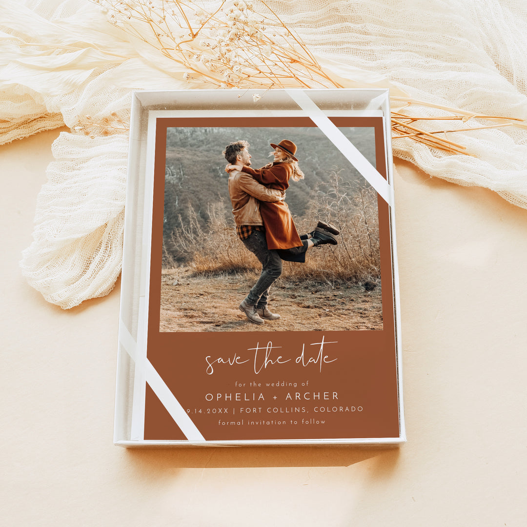 CORIANDER Rustic Boho Engagement Photo Save the Date Invitations
