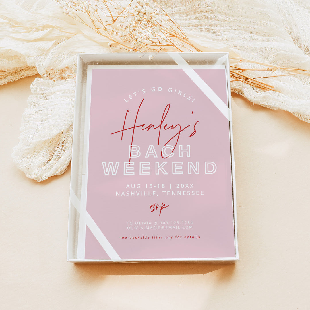 HENLEY Retro Pink Bachelorette Weekend Invitations and Itinerary