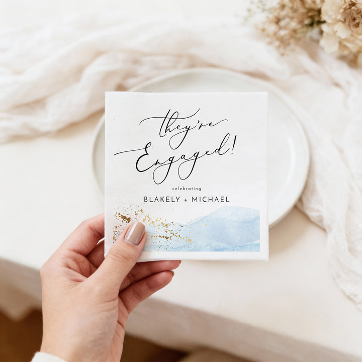 BLAKELY They're Engaged Modern Minimalist Watercolor Engagement Napkins