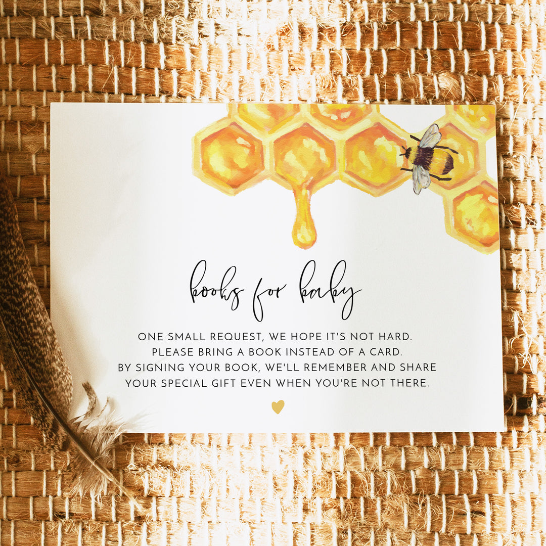 ROMY Rustic Yellow Bumble Bee Baby Shower Books for Baby Card